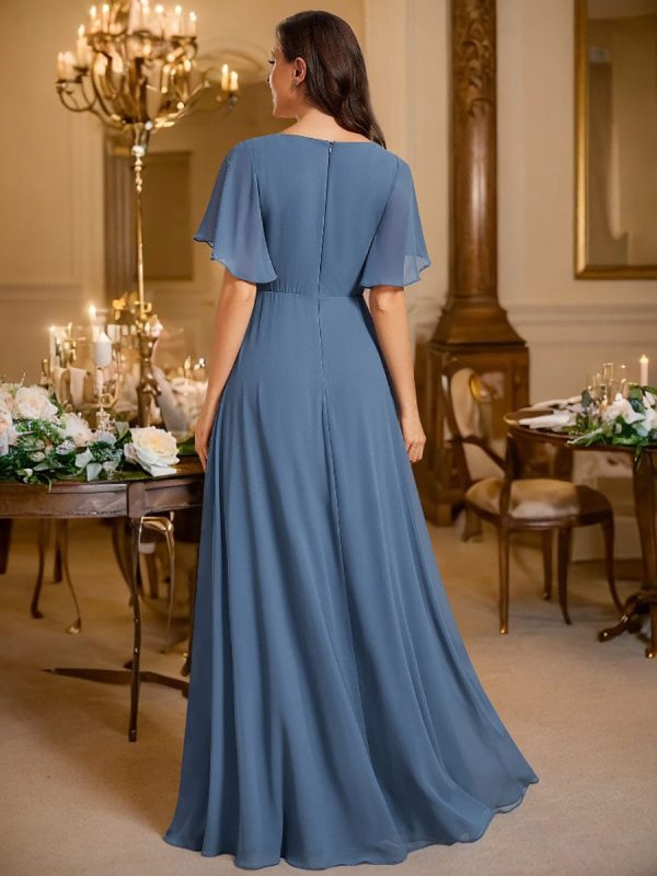 Sophisticated Lace Applique V-Neck Bridesmaid Gown - Image 2
