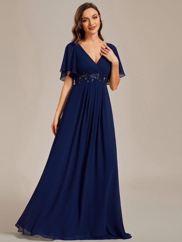 Sophisticated Lace Applique V-Neck Bridesmaid Gown - Image 30