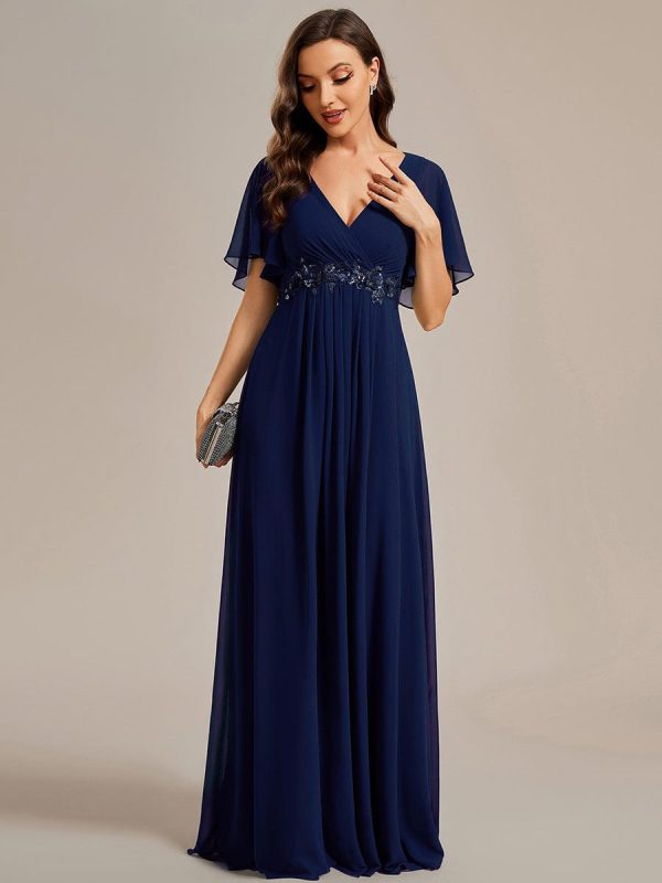 Sophisticated Lace Applique V-Neck Bridesmaid Gown - Image 31