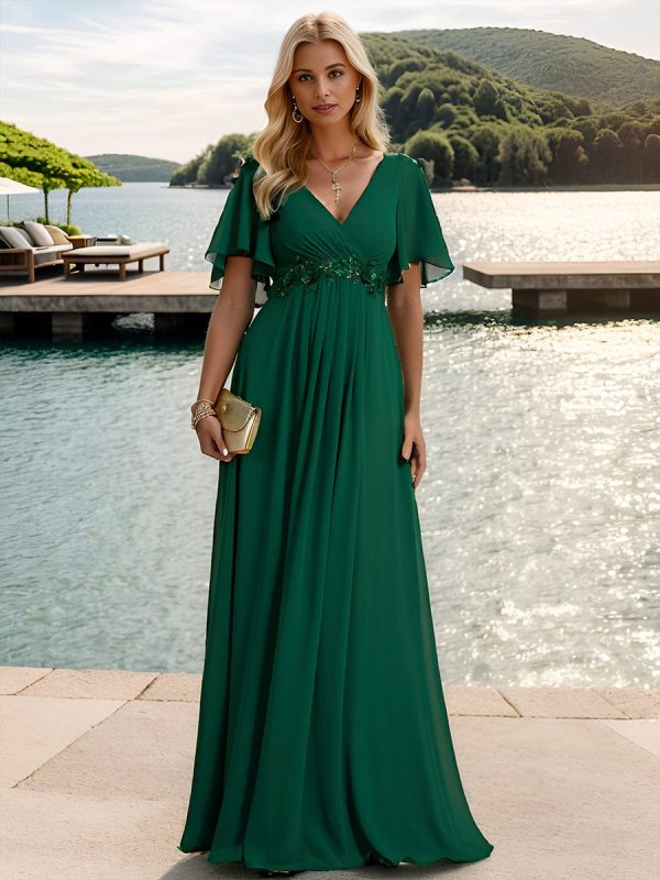 Sophisticated Lace Applique V-Neck Bridesmaid Gown - Image 6