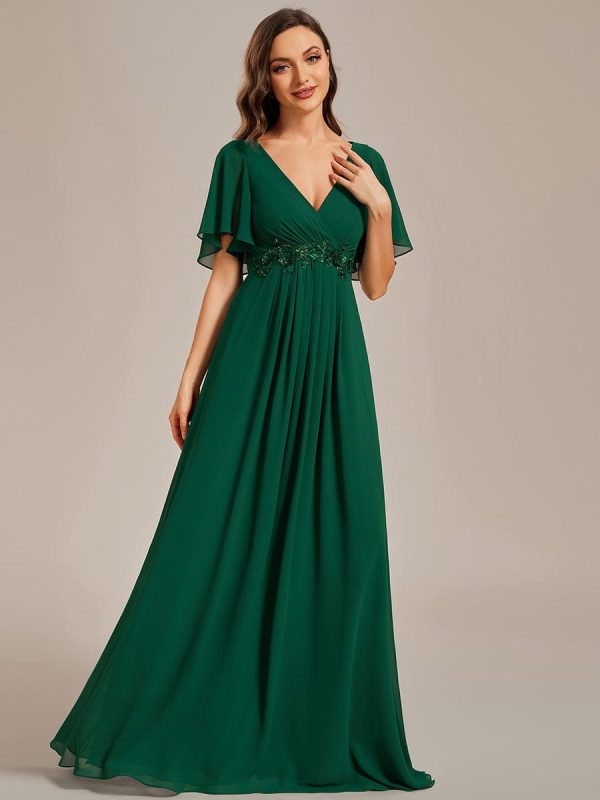 Sophisticated Lace Applique V-Neck Bridesmaid Gown - Image 7
