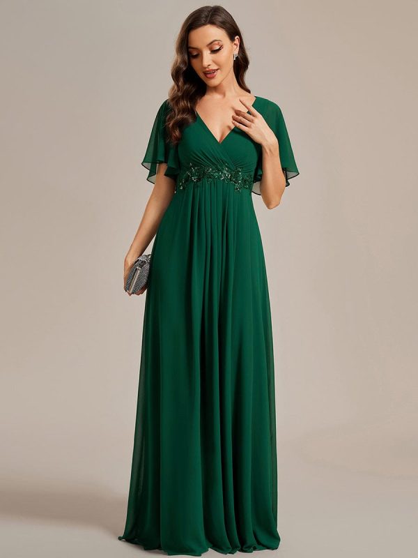 Sophisticated Lace Applique V-Neck Bridesmaid Gown - Image 10