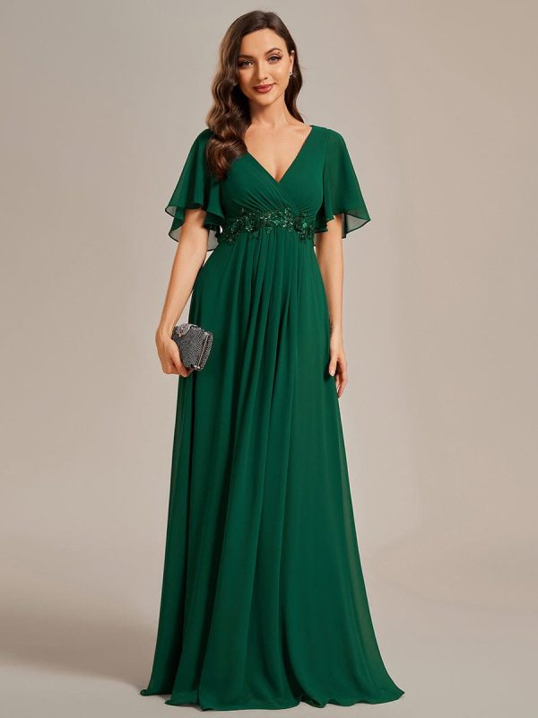 Sophisticated Lace Applique V-Neck Bridesmaid Gown - Image 12