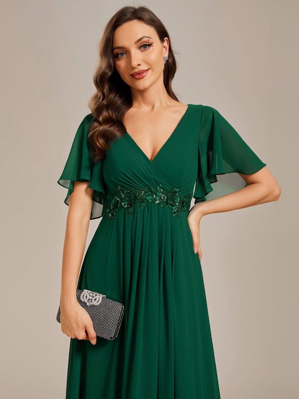 Sophisticated Lace Applique V-Neck Bridesmaid Gown - Image 13