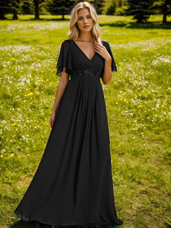 Sophisticated Lace Applique V-Neck Bridesmaid Gown - Image 14