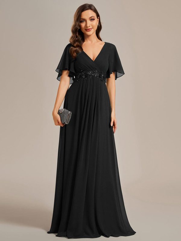 Sophisticated Lace Applique V-Neck Bridesmaid Gown - Image 16