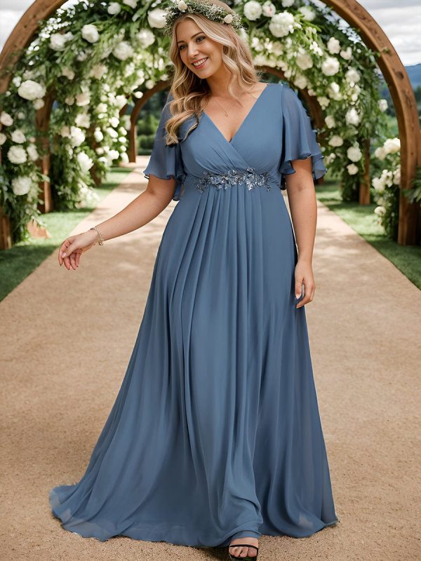 Sophisticated Lace Applique V-Neck Bridesmaid Gown - Image 20