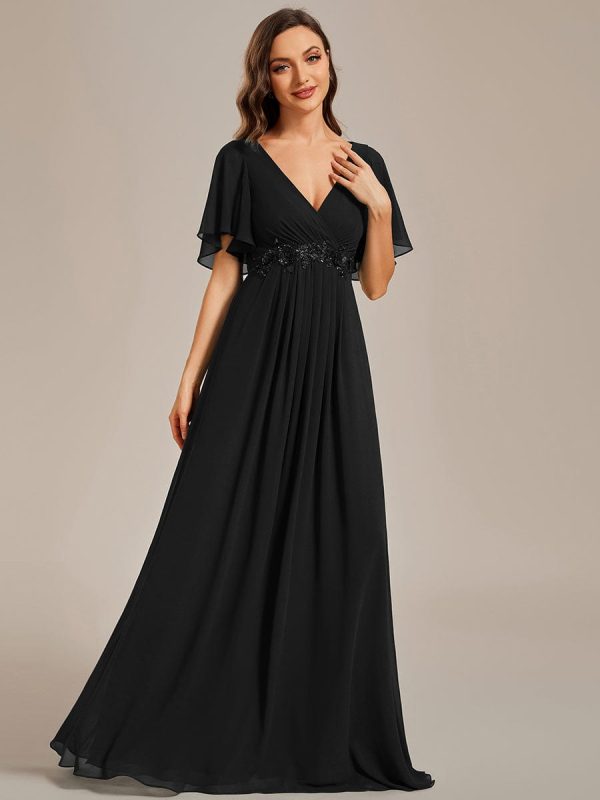 Sophisticated Lace Applique V-Neck Bridesmaid Gown - Image 18