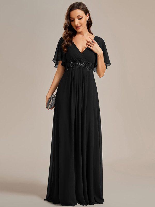Sophisticated Lace Applique V-Neck Bridesmaid Gown - Image 17