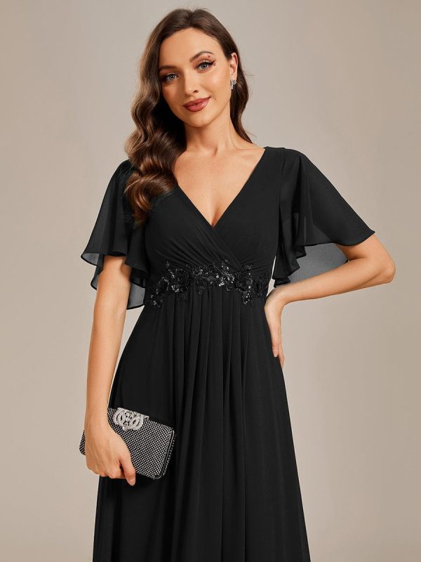 Sophisticated Lace Applique V-Neck Bridesmaid Gown - Image 19