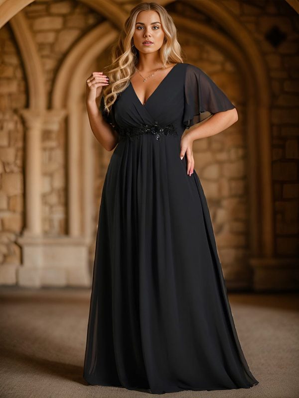 Sophisticated Lace Applique V-Neck Bridesmaid Gown - Image 22