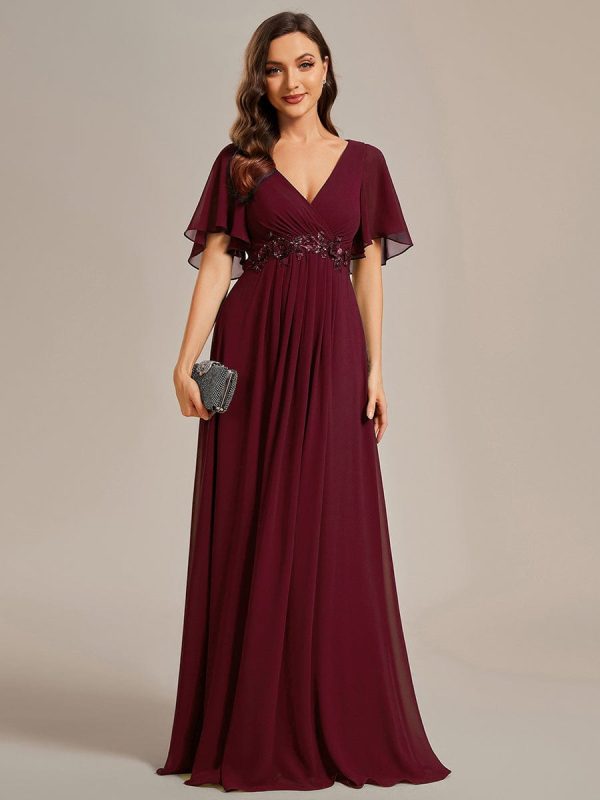 Sophisticated Lace Applique V-Neck Bridesmaid Gown - Image 24