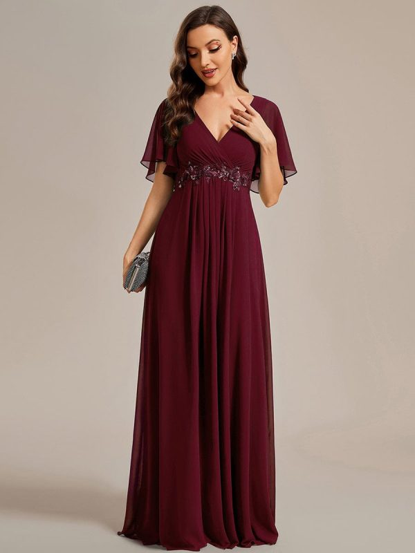 Sophisticated Lace Applique V-Neck Bridesmaid Gown - Image 26
