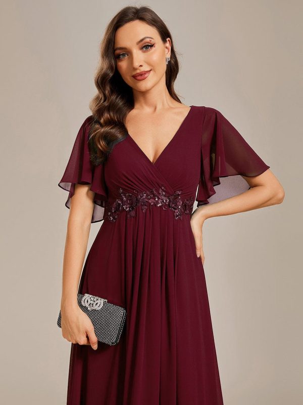 Sophisticated Lace Applique V-Neck Bridesmaid Gown - Image 28