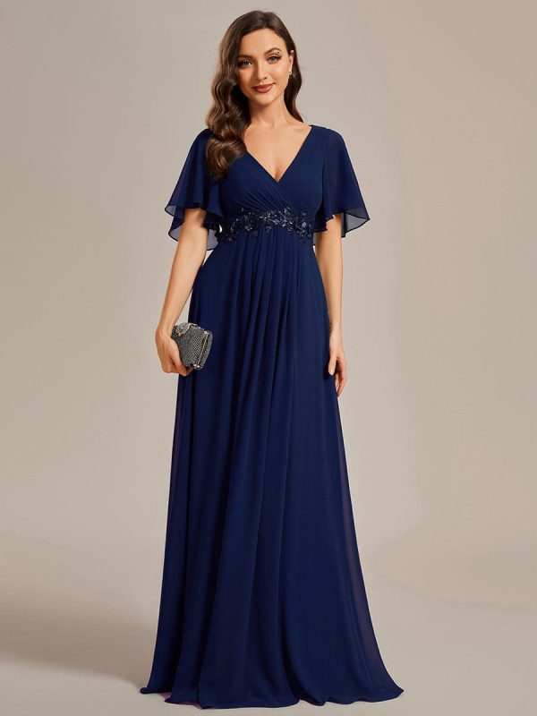 Sophisticated Lace Applique V-Neck Bridesmaid Gown - Image 27