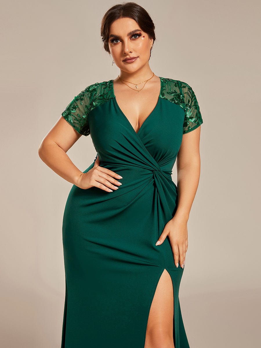 Sophistication Series: Deep-V Applique Detail Evening Gown - Image 25