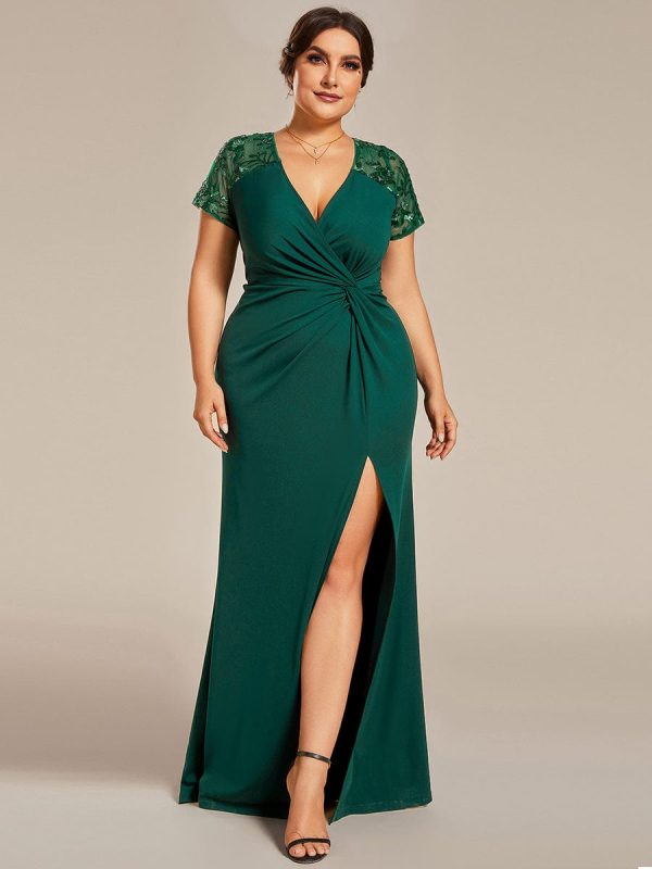 Sophistication Series: Deep-V Applique Detail Evening Gown - Image 23