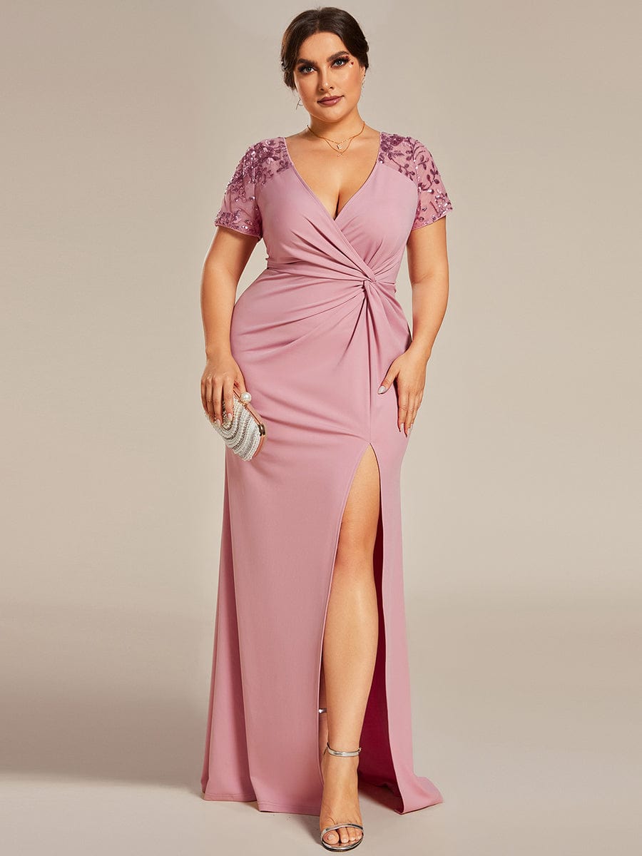 Sophistication Series: Deep-V Applique Detail Evening Gown - Image 18