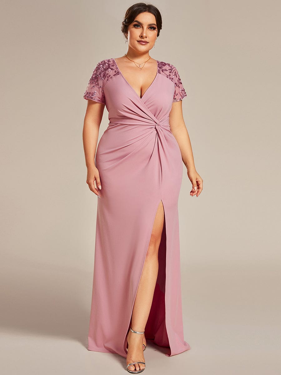 Sophistication Series: Deep-V Applique Detail Evening Gown - Image 16