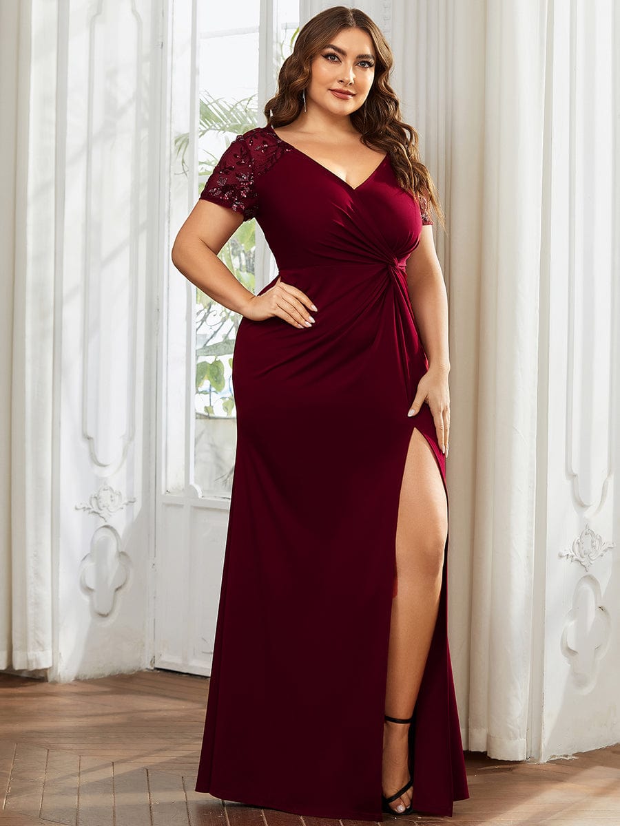 Sophistication Series: Deep-V Applique Detail Evening Gown - Image 3