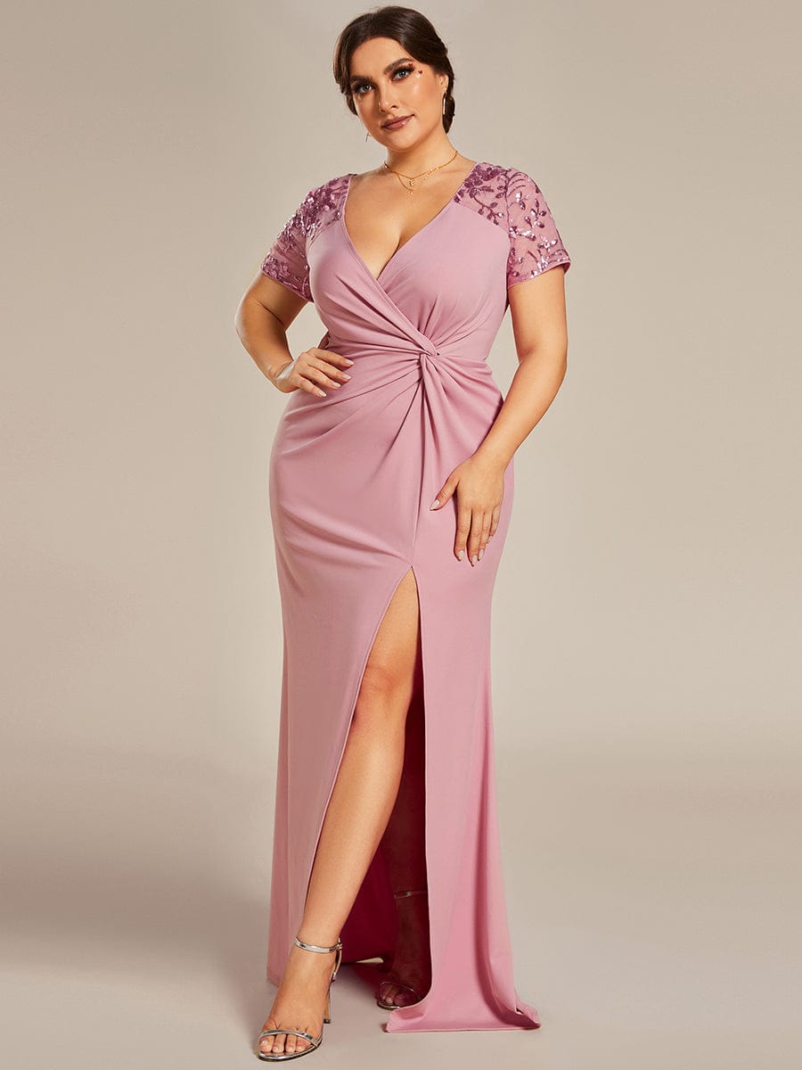 Sophistication Series: Deep-V Applique Detail Evening Gown - Image 19
