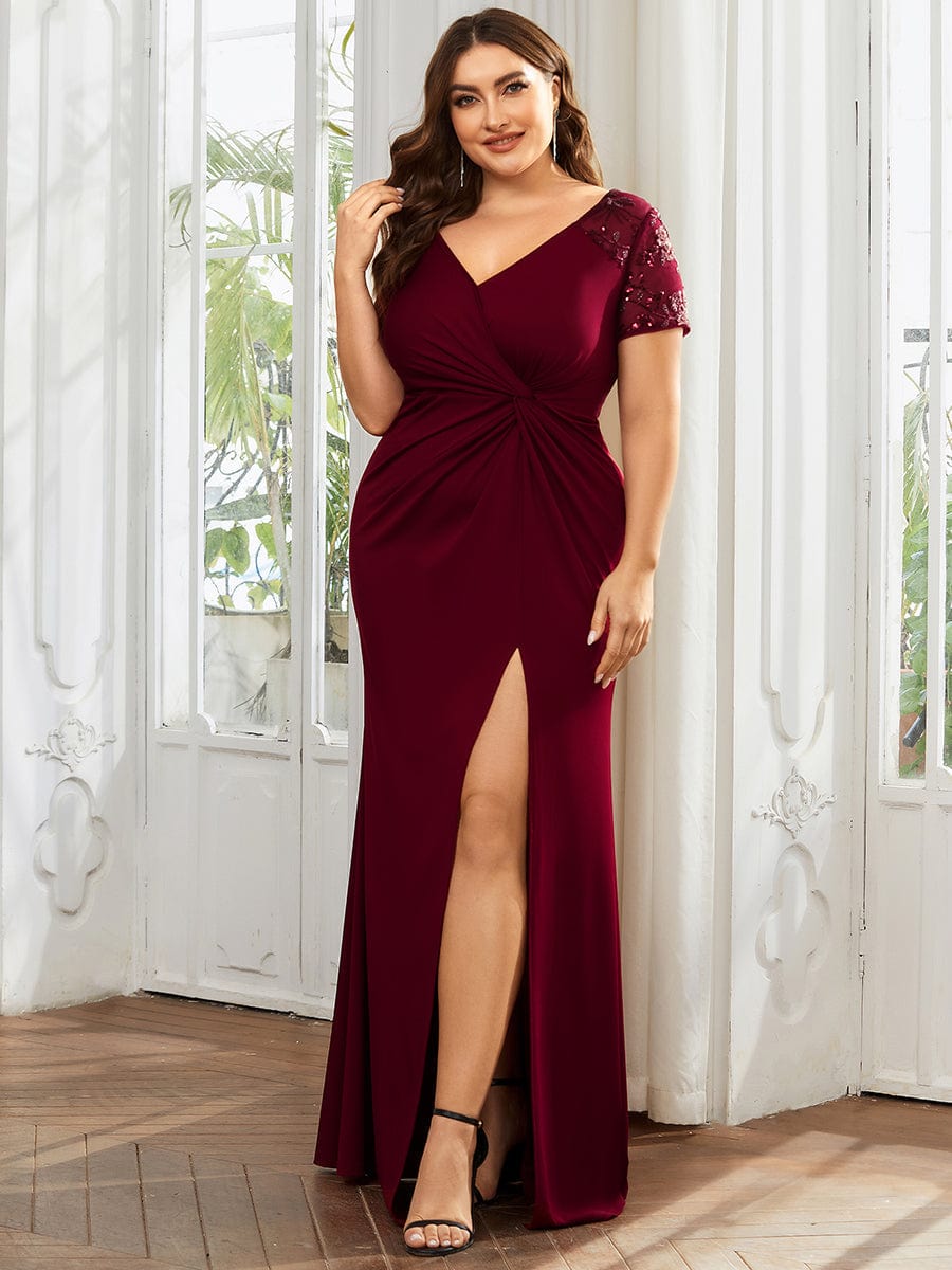 Sophistication Series: Deep-V Applique Detail Evening Gown - Image 4