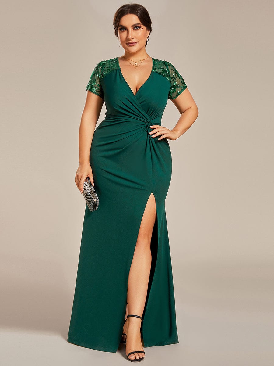 Sophistication Series: Deep-V Applique Detail Evening Gown - Image 21