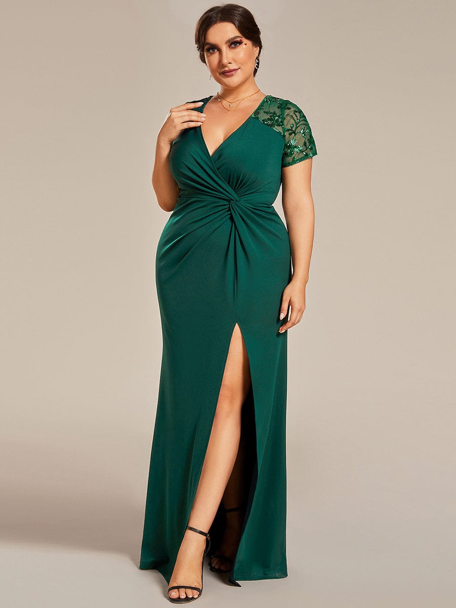 Sophistication Series: Deep-V Applique Detail Evening Gown - Image 24