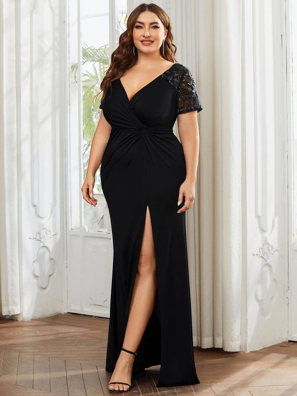 Sophistication Series: Deep-V Applique Detail Evening Gown - Image 6