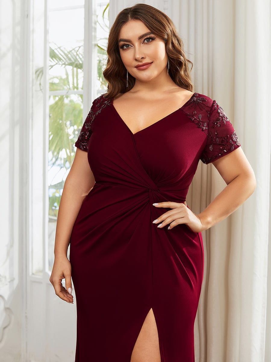 Sophistication Series: Deep-V Applique Detail Evening Gown - Image 5