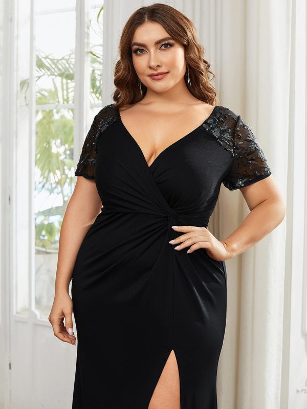 Sophistication Series: Deep-V Applique Detail Evening Gown - Image 10