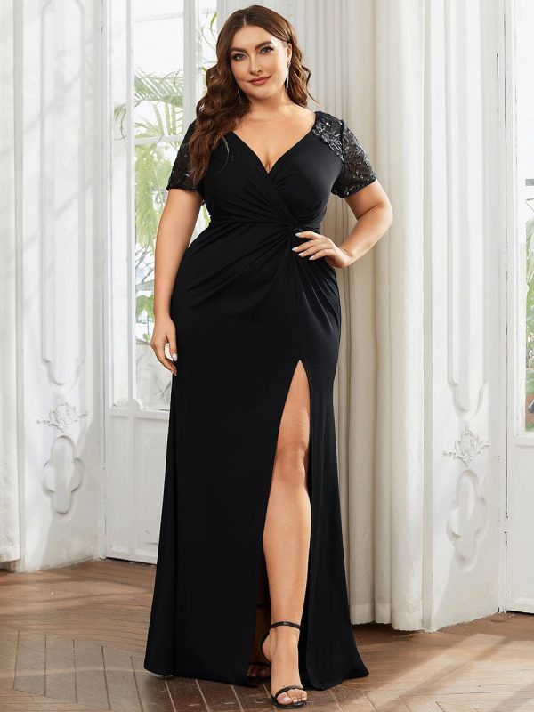 Sophistication Series: Deep-V Applique Detail Evening Gown - Image 9