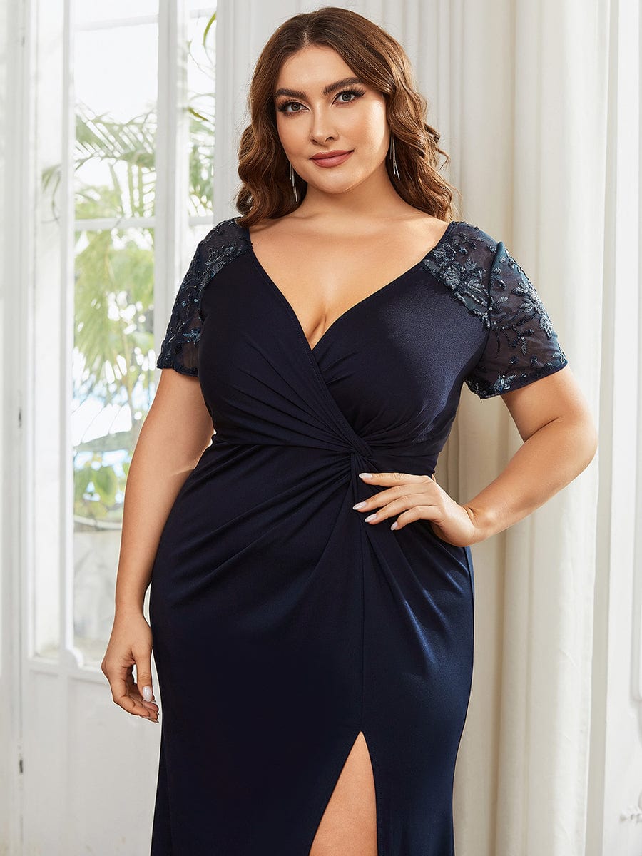 Sophistication Series: Deep-V Applique Detail Evening Gown - Image 15