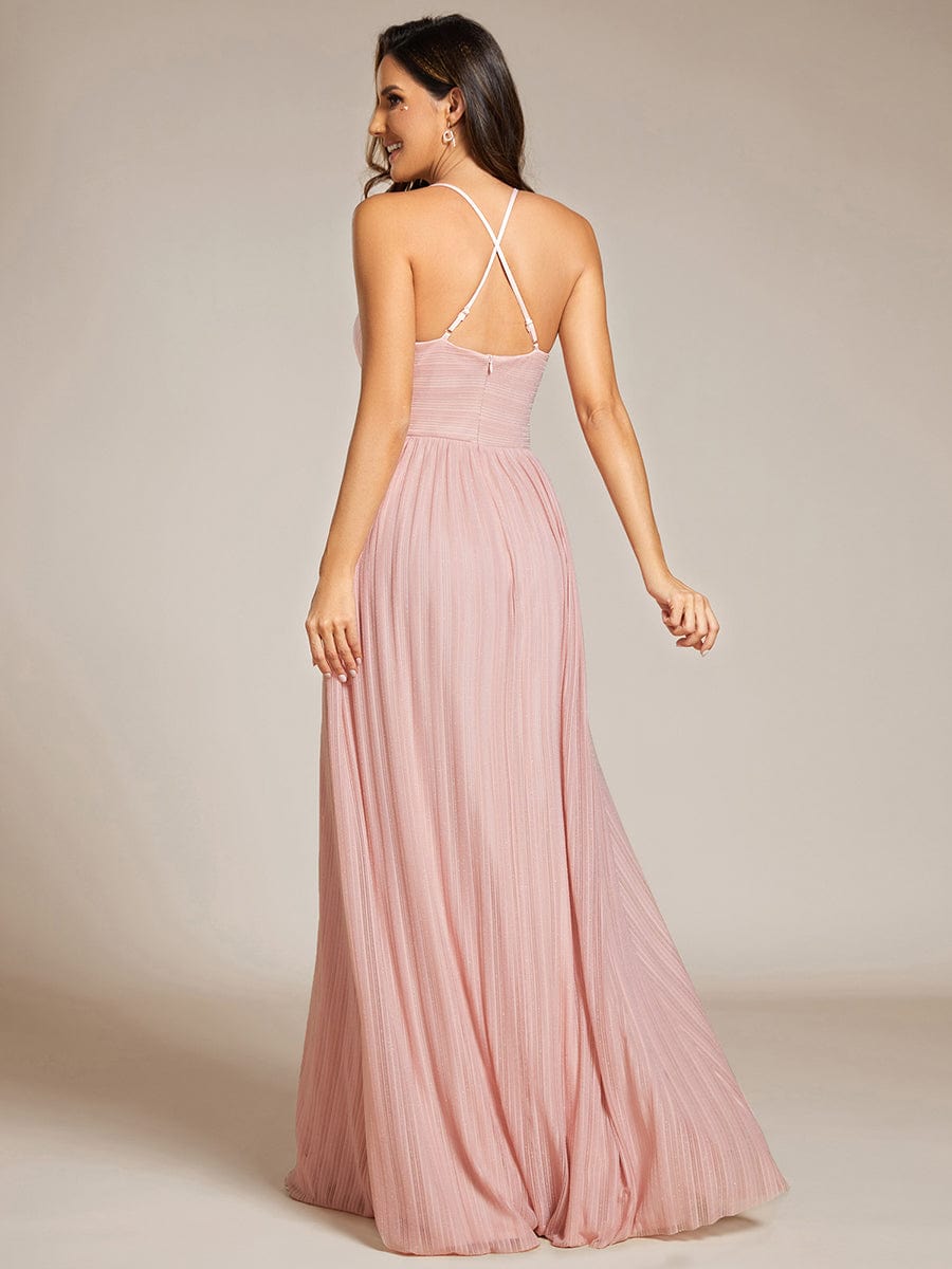Shimmering Sleeveless Cross Back Evening Gown for Wholesale Buyers - Image 3