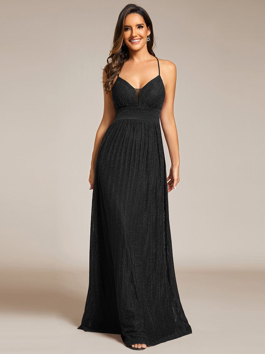 Shimmering Sleeveless Cross Back Evening Gown for Wholesale Buyers - Image 14