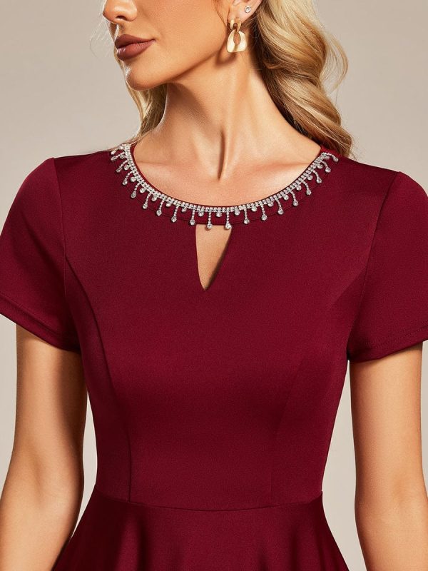 Sparkling Rhinestone Round Neck Mini Homecoming Cocktail Dress - Image 5