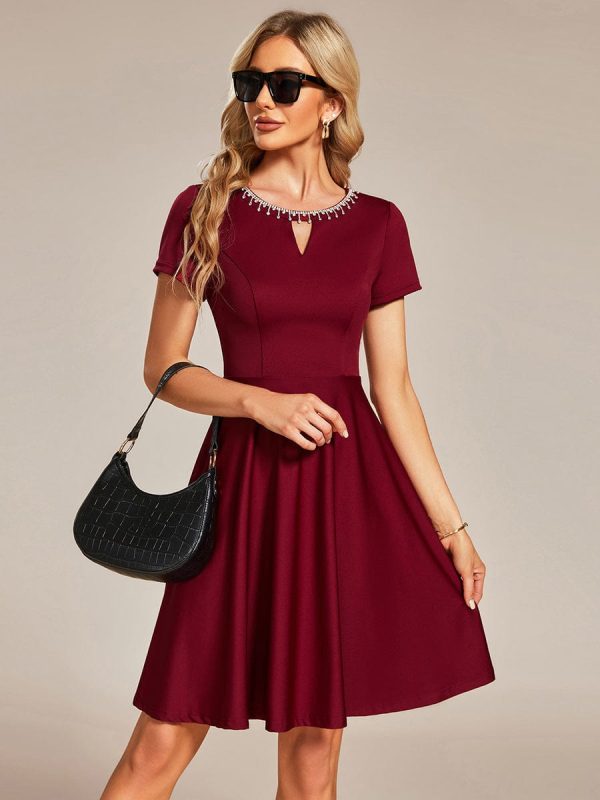 Sparkling Rhinestone Round Neck Mini Homecoming Cocktail Dress - Image 3