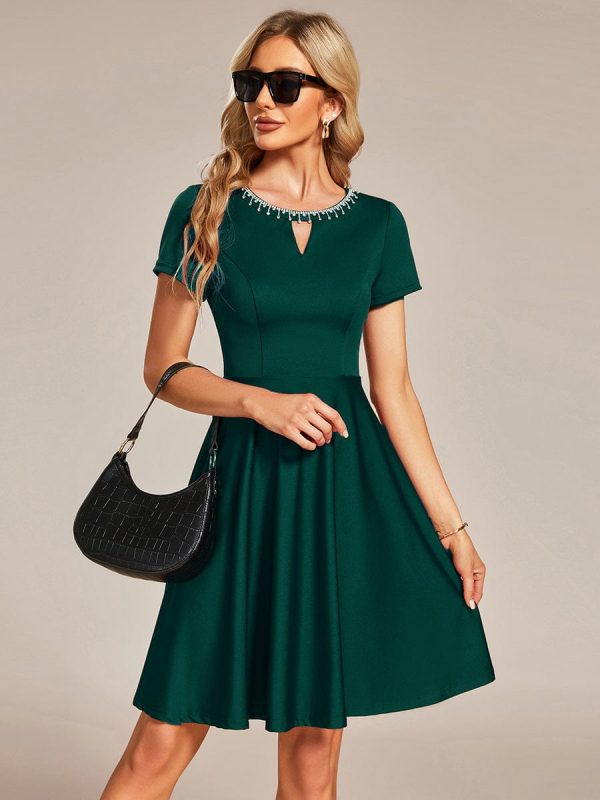 Sparkling Rhinestone Round Neck Mini Homecoming Cocktail Dress - Image 13