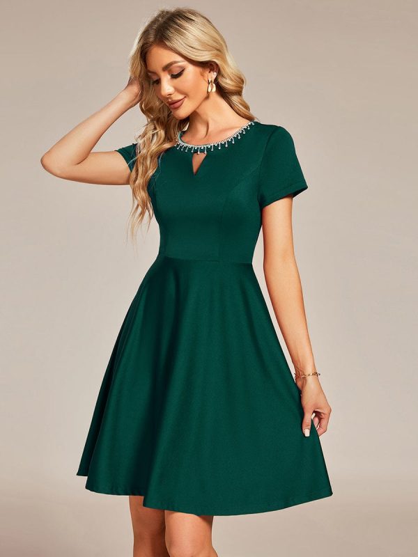Sparkling Rhinestone Round Neck Mini Homecoming Cocktail Dress - Image 12