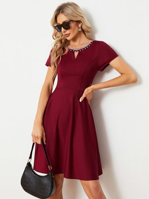 Sparkling Rhinestone Round Neck Mini Homecoming Cocktail Dress - Image 4