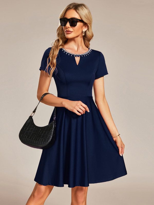 Sparkling Rhinestone Round Neck Mini Homecoming Cocktail Dress - Image 17