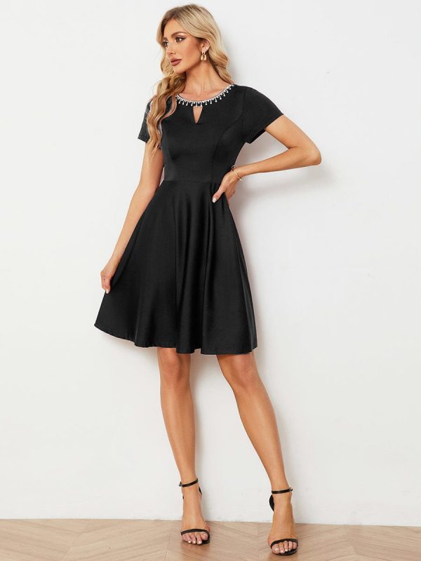 Sparkling Rhinestone Round Neck Mini Homecoming Cocktail Dress - Image 8