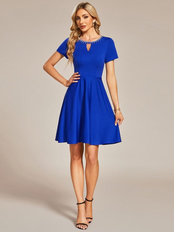 Sparkling Rhinestone Round Neck Mini Homecoming Cocktail Dress - Image 21