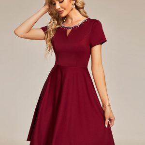 Sparkling Rhinestone Round Neck Mini Homecoming Cocktail Dress