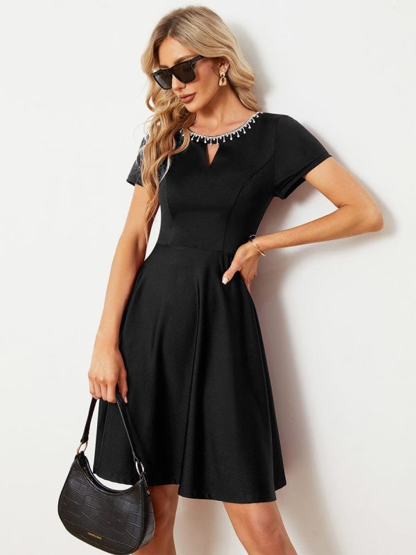 Sparkling Rhinestone Round Neck Mini Homecoming Cocktail Dress - Image 7