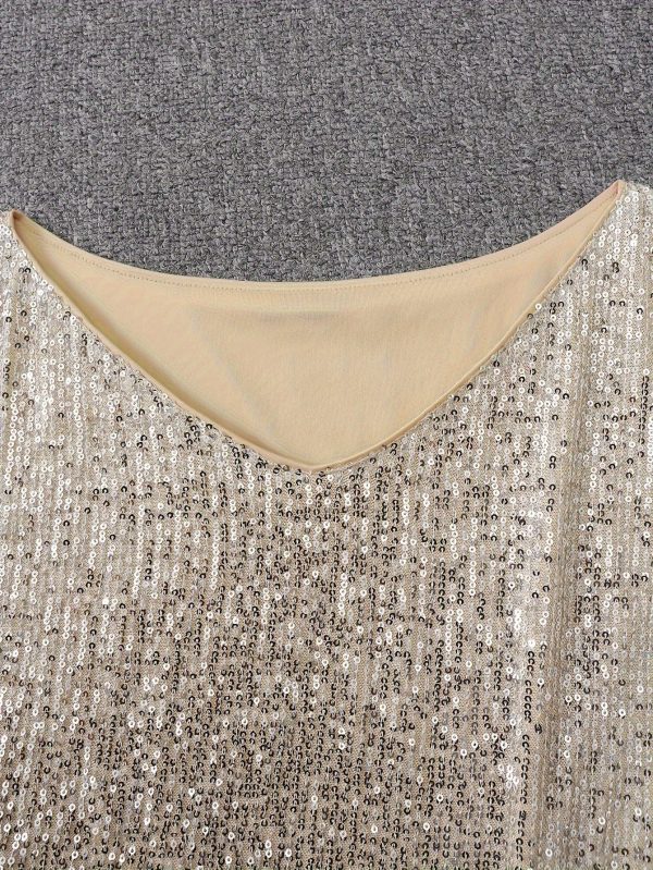 Sparkling V Neck Sequin Long Sleeve Party Mini Dress - Image 15