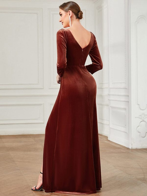 Stunning Sparkling A-Line Evening Gown with Deep V-Neck and Long Sleeves - Image 2