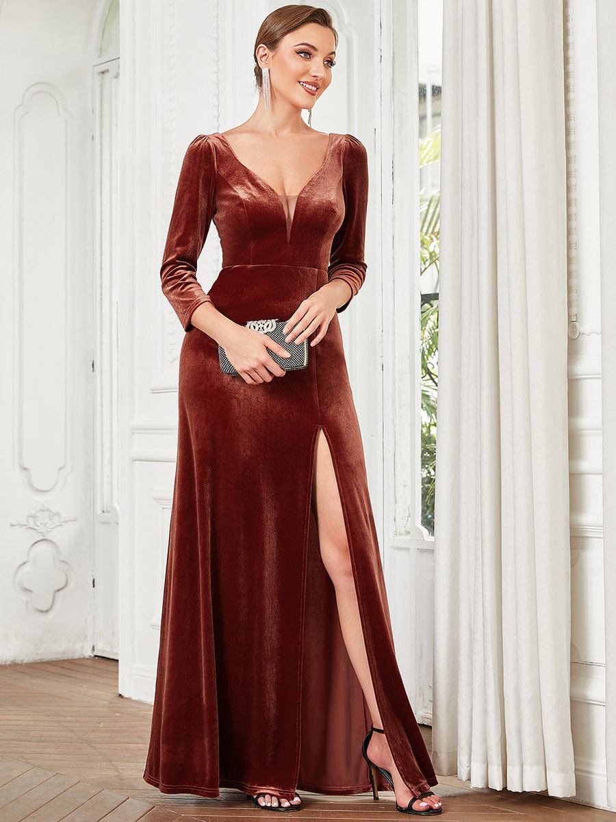 Stunning Sparkling A-Line Evening Gown with Deep V-Neck and Long Sleeves - Image 4