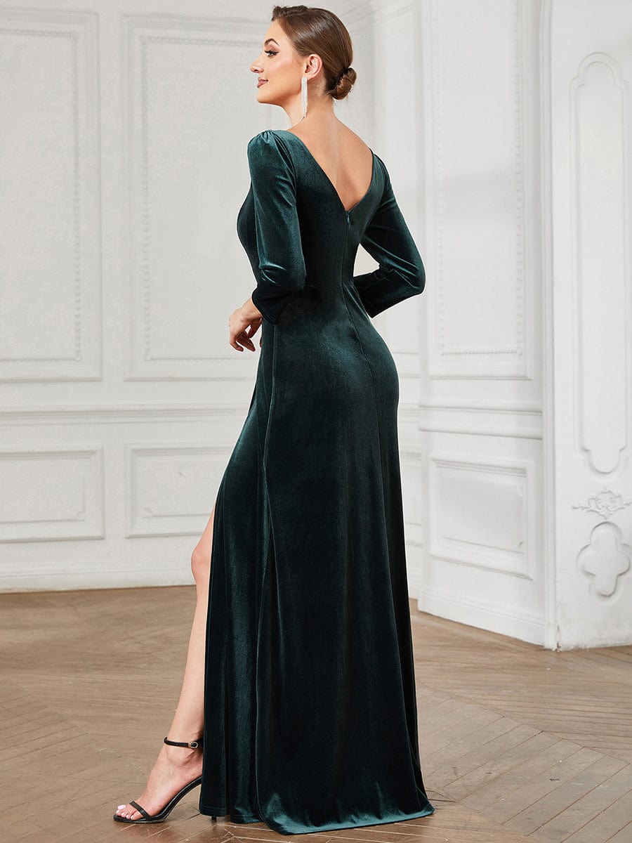 Stunning Sparkling A-Line Evening Gown with Deep V-Neck and Long Sleeves - Image 7
