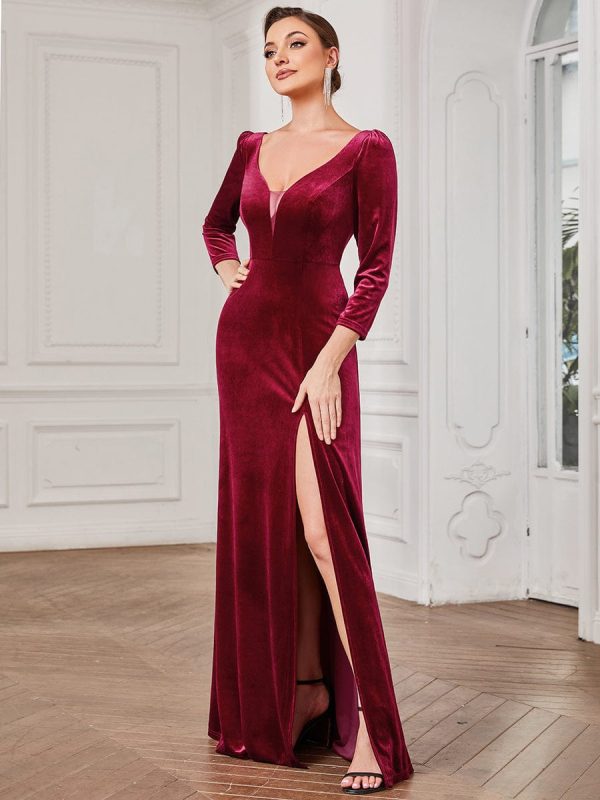 Stunning Sparkling A-Line Evening Gown with Deep V-Neck and Long Sleeves - Image 13